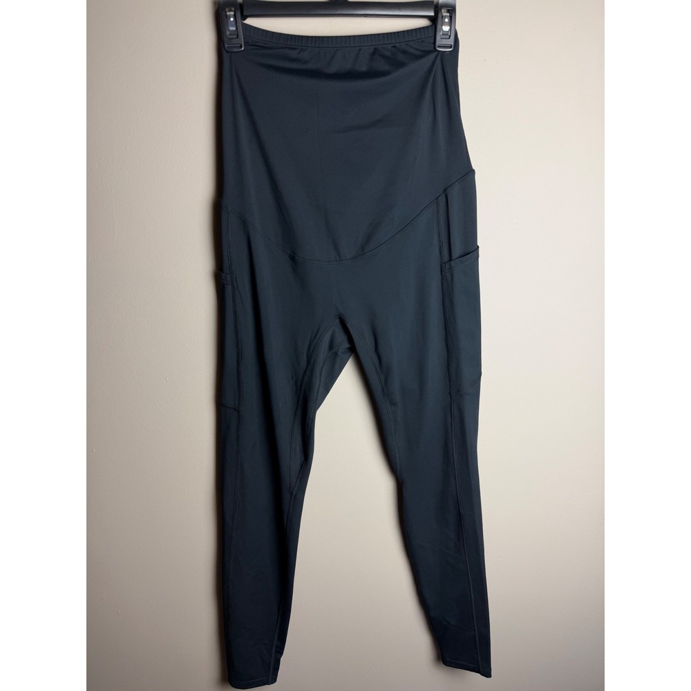 Enerful Women Maternity Leggings Black High Waist Over Belly Active Pockets M